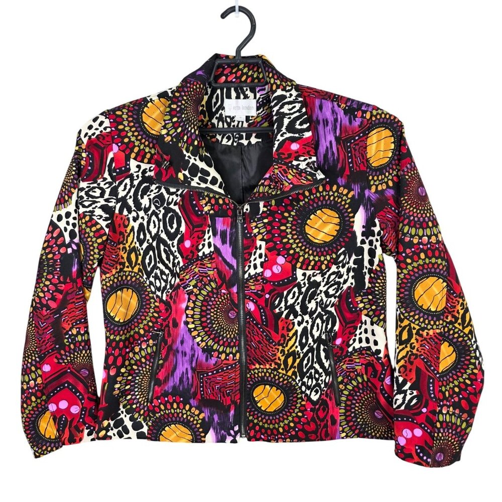 Womens Erin London Zip Up Jacket Multicolor Abstract Design Polyester Blend M